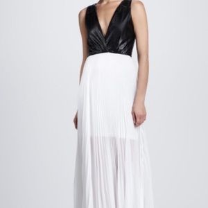 Alice & Olivia Leather & White Pleated Gown